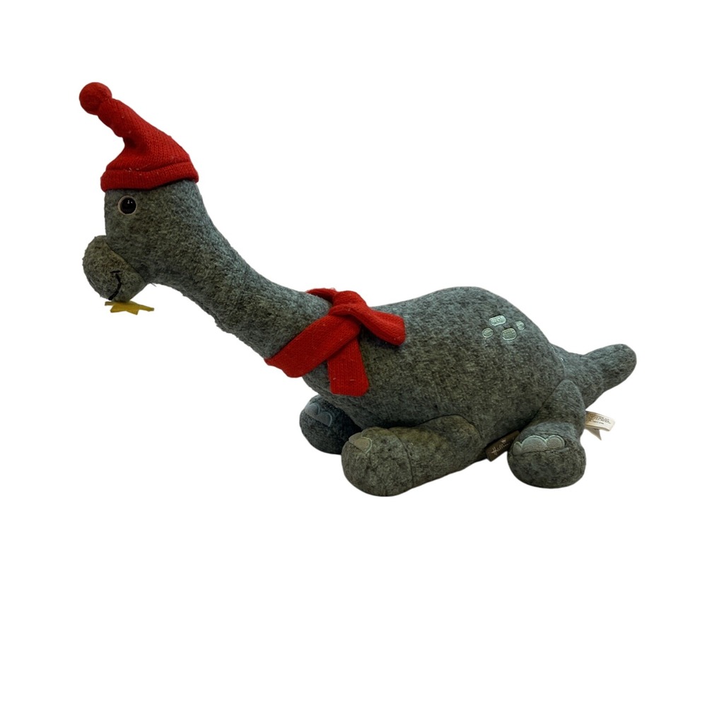 Hallmark Gray Dinosaur Plush Stuffed Animal Red Santa Hat‎ Scarf Star